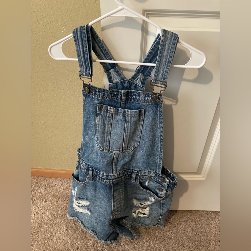 Forever 21 Women’s Distressed Blue Overalls